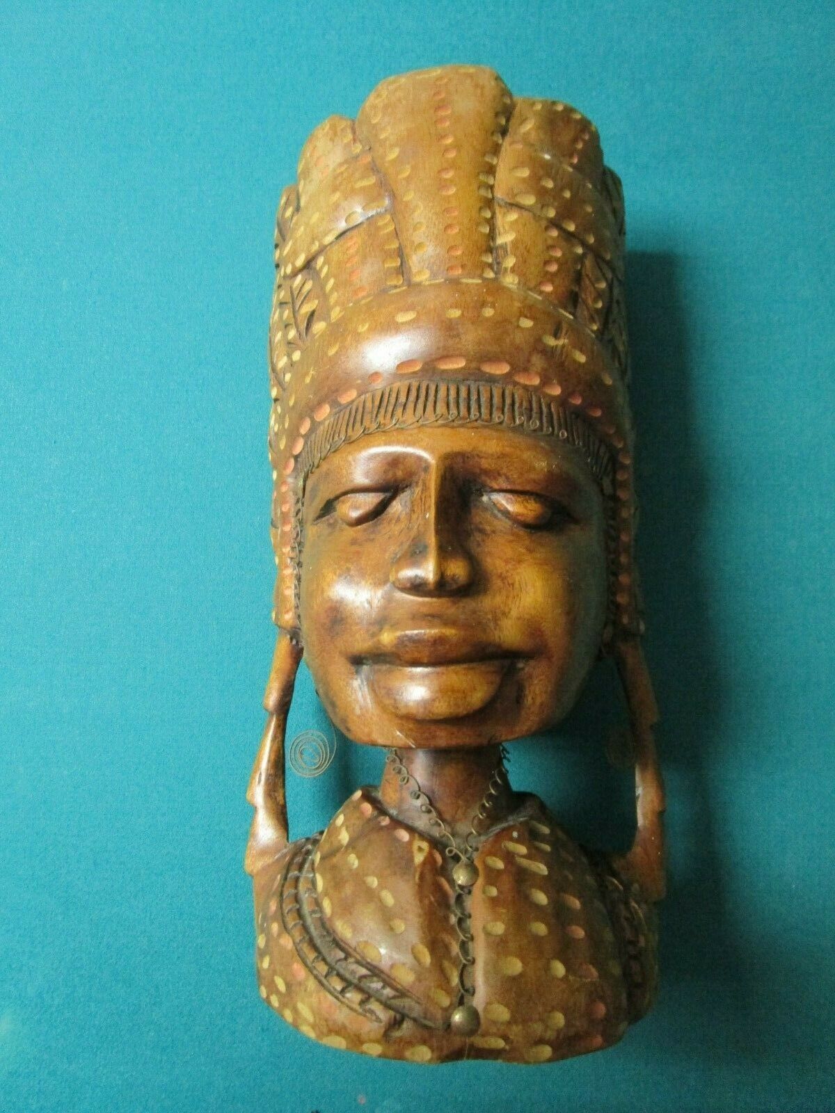 Primary image for HEAD CARVING TIKI MALASIA TOTEM WOMAN HEAD 13 X 7 X 4 signed