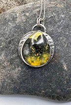 Signed Handmade 935 Sterling Silver Yellow Bumblebee Jasper Pendant Necklace - £51.12 GBP