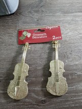 Christmas Ornament Set Of 2 Glittery Gold Cello Instruments. - £10.87 GBP