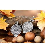 Vintage Boho Silver Dangle Earrings | Ornate Round Design | 1” Fashion J... - $12.86