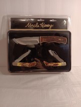 Schrade Uncle Henry 3PC Fixed &amp; Folding Stag Knife Gift Tin Set 1162640 - £31.07 GBP