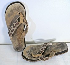 Cabelas Women Leather Sandals Thongs Shoes Size 9M Leopard Flip Flop 771... - £6.43 GBP