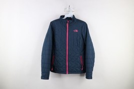 The North Face Womens XS Spell Out Quilted Full Zip Puffer Jacket Coat Blue - £39.43 GBP