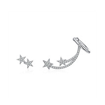 925 Silver Star Comet Asymmetry Stud Earrings for Women Clear CZ Bright Meteor E - £18.68 GBP