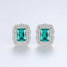Earrings High Quality S925 Silver Studs Emerald Earrings Set With Diamonds Simpl - £25.57 GBP