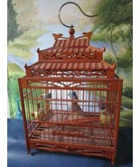 ANTIQUE CHINESE BIRD TEAK CAGE WITH CERAMIC BIRD 17 X 9 X8&quot; - €215,56 EUR