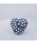 Vintage Signed Heart Shaped Brooch Pin Iridescent Sparkle Aurora Boreali... - $102.83 CAD