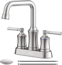 Bathroom Sink Faucet, Hurran Two Handle 4 inch Centerset, Brushed Nickel - £28.31 GBP
