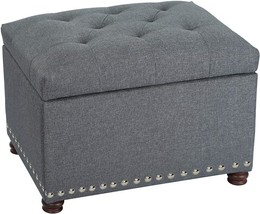 Classy Linen Blend Fabric Accents Rectangular Storage Bench Ottoman Footstool, F - £158.50 GBP