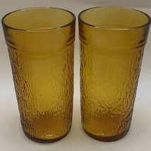 2-MCM Kerr light amber icicle pattern Iced Tea High Ball Glasses 6”Tall - $5.90