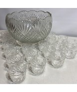 Vintage L.E. Smith Glass Pineapple Diamond Fan Cut Punch Bowl &amp; 18 Cups ... - $86.97 CAD