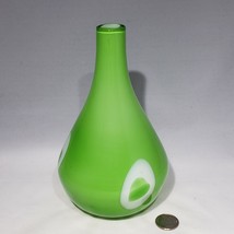 Lime Green w/ White Circles Hand Blown Art Glass Cased Bud Vase Modern 7.5&quot; - £26.27 GBP