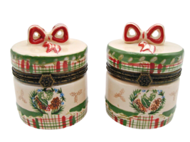 Lot of 2 Harry And David Ceramic Trinket Jars Hinge Lids Empty Gifts Crafts 2x3&quot; - £13.61 GBP