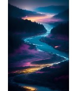 A river with beautiful colors at night, Wall Art, Digital ART, AI Art - $3.41