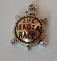 Life Is Not A Race Small Goldtone &amp; Silvertone Turtle Pendant Charm  .5&quot; X.5&quot; - £11.85 GBP