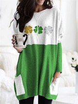  long hoodless sweatshirt 3d printing fashion four leaf grass pattern girl top harajuku thumb200