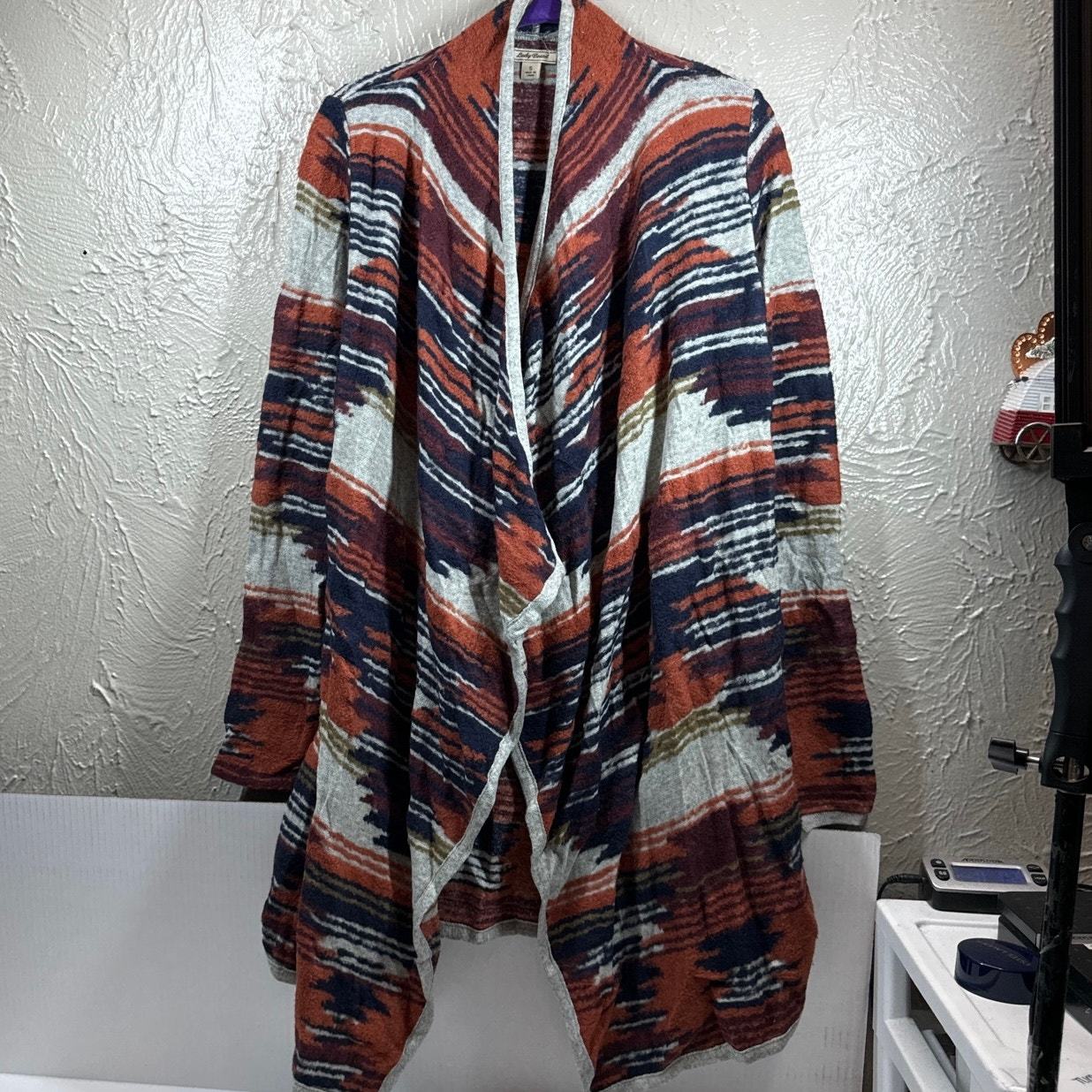 LUCKY BRAND Womens Open Front Cardigan Sweater Southwest Aztec Colors Size Small Item image 2