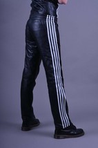 Men&#39;s Leather Lambskin Jogging Trouser Track Stripes Design for Running ... - $129.99