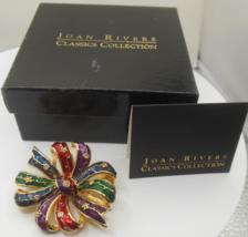 Joan Rivers Multi-color Enamel Ribbon Brooch W/Rhinestones Box Included - £43.02 GBP