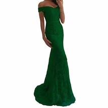 Long Mermaid Off The Shoulder Beaded Lace Prom Dress Evening Emerald Green US 2 - £86.29 GBP