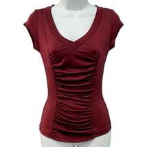 Vintage Y2K Baby Phat Maroon Burgundy Red V-Neck Ruched Cap Sleeve Top s... - $24.65