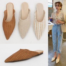 pointed Mules soft rattan grass weave retro outer wear summer women&#39;s sandals  a - £200.53 GBP