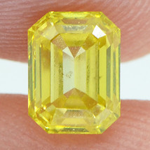 Loose Emerald Shape Diamond Fancy Yellow Color 0.90 Carat VS2 Enhanced Certified - £1,115.97 GBP