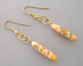 Orange Floral Porcelain Beaded Earrings Gold Metal Handmade Flower Pierced New - £19.98 GBP