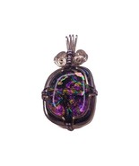Artisan Handmade Glass Necklace Pendant Black Purple 9k Gold Wire w/.925... - $340.63 MXN
