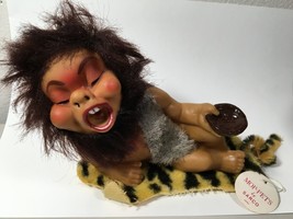 Vintage 1960s Sarco Mop Pets Lounging Caveman Troll Doll on Tiger Rug - £20.79 GBP