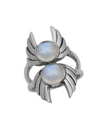 Handmade Rainbow Moonstone Sterling Silver Angel&#39;s Wings Ring - $33.00