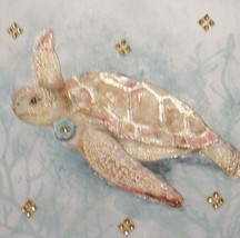 WALL ART PHOTO REPRO. NEW FAUX CANVAS TURTLE BLUES NEW. HAND EMBELLISHED - $11.64
