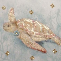 WALL ART PHOTO REPRO. NEW FAUX CANVAS TURTLE BLUES NEW. HAND EMBELLISHED - £8.74 GBP