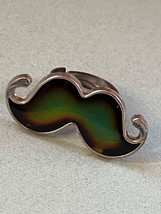 Thin Silvertone Band w Large Enamel MOOD Mustache Adjustable Ring Curren... - £7.12 GBP