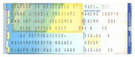 Blue Oyster Cult Concert Ticket Stub March 2 1984 Worcester Massachusetts - £27.23 GBP