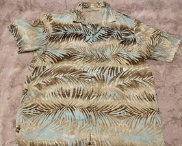 Caribbean Linen Blended Palm Tree Leaf Short Sleeve Button Shirt Men Sz L  - £11.02 GBP