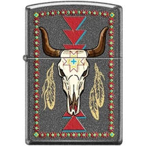 Deer Skull W/Feathers Iron Stone Zippo Lighter - $33.20