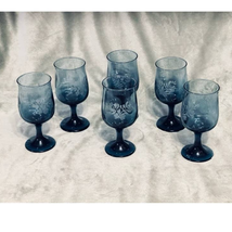 Vintage Pfaltzgraff Etched Yorktowne Blue 12oz Water Goblets- Set of (6)... - $64.35