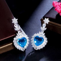 CWWZircons Ocean Light Blue Love Heart Shaped Cubic Zircon Crystal Dangle Drop L - £17.29 GBP