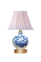 Blue and White Floral Bird Motif Round Table Lamp 14&quot; - £118.69 GBP