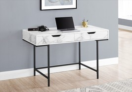 Monarch Specialities I 7558 48 in. White Marble Look Computer Desk, Black Me - £204.83 GBP