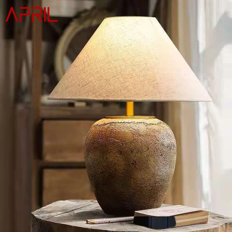 APRIL Chinese Table Lamps LED Creative Retro Ceramic Pot Desk Light for Home - £233.46 GBP