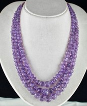 Natural Amethyst Beads Carved Melon 3 Line 569 Carats Gemstone Ladies Necklace - £201.23 GBP