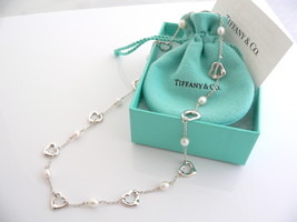 Tiffany &amp; Co Silver Peretti Open Heart Pearl Necklace Pendant Chain Gift Pouch - £1,148.22 GBP