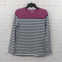 Croft &amp; Barrow Top Women Medium Black White Purple Striped Classic Tee C... - $17.99