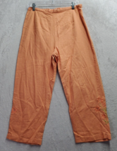 A.K.C Pants Womens Size Medium Orange Linen Embroidered Floral Wide Leg Side Zip - £19.11 GBP