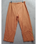 A.K.C Pants Womens Size Medium Orange Linen Embroidered Floral Wide Leg ... - £18.89 GBP