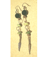 LONG EARRINGS~4&quot; drop~Sterling Silver &amp; Turquoise w one black cut Crysta... - $16.00