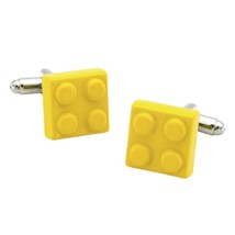 BUILDING BLOCK CUFFLINKS Yellow Enamel Metal Novelty Toy Brick NEW with ... - $222.74 MXN