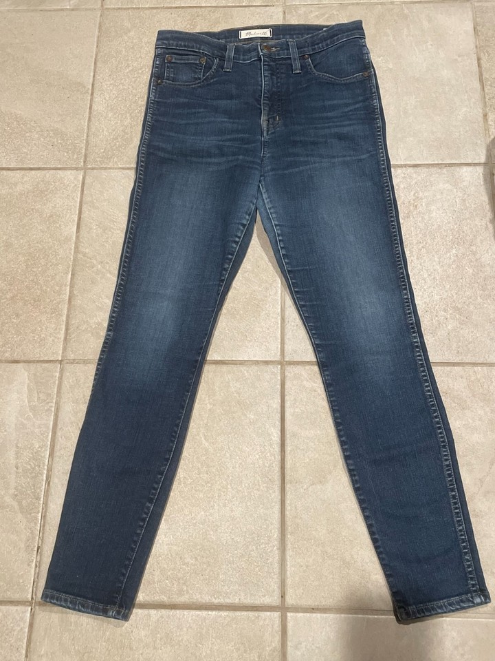 Madewell High Rise Skinny Womens 28 Regular Dark Wash Denim Whiskered Bl... - $19.20